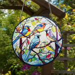 Colorful songbirds stained glass suncatcher window hanging, suitable for home and garden decoration