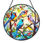 Colorful songbirds stained glass suncatcher window hanging, suitable for home and garden decoration