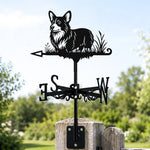 Corgi metal weather vane with directional arrows and mounting rod, outdoor roof and garden decoration