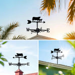 Cow and calf metal weather vane with directional arrows and mounting rod, outdoor roof and garden decoration