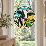 Cow stained glass suncatcher window hanging, suitable for home and garden decoration