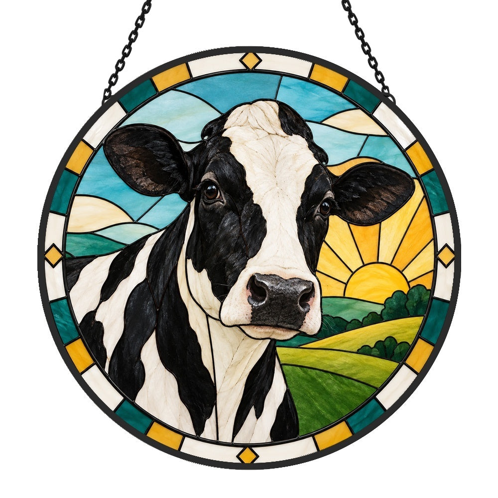 Cow stained glass suncatcher window hanging, suitable for home and garden decoration