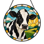 Cow stained glass suncatcher window hanging, suitable for home and garden decoration
