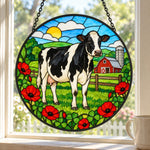 Cow stained glass suncatcher window hanging, suitable for home and garden decoration