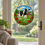 Cow stained glass suncatcher window hanging, suitable for home and garden decoration