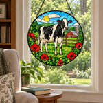 Cow stained glass suncatcher window hanging, suitable for home and garden decoration