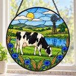Cow stained glass suncatcher window hanging, suitable for home and garden decoration
