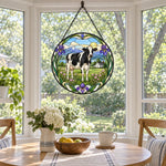 Cow stained glass suncatcher window hanging, suitable for home and garden decoration