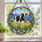 Cow stained glass suncatcher window hanging, suitable for home and garden decoration