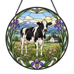 Cow stained glass suncatcher window hanging, suitable for home and garden decoration