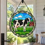 Cow stained glass suncatcher window hanging, suitable for home and garden decoration