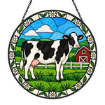 Cow stained glass suncatcher window hanging, suitable for home and garden decoration