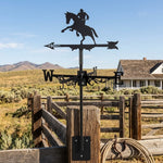 Cowboy rider metal weather vane with directional arrows and mounting rod, outdoor roof and garden decoration