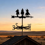 Cowboys on Horses metal weather vane with directional arrows and mounting rod, outdoor roof and garden decoration
