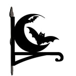 Crescent moon and flying bats metal hanging basket bracket mounted on outdoor wall for plant decoration