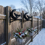 Crescent moon and flying bats metal hanging basket bracket mounted on outdoor wall for plant decoration