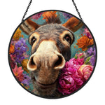 Cute floral donkey stained glass suncatcher window hanging, suitable for home and garden decoration