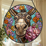Cute floral donkey stained glass suncatcher window hanging, suitable for home and garden decoration