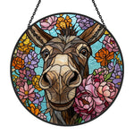 Cute floral donkey stained glass suncatcher window hanging, suitable for home and garden decoration