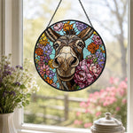 Cute floral donkey stained glass suncatcher window hanging, suitable for home and garden decoration
