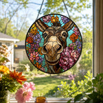 Cute floral donkey stained glass suncatcher window hanging, suitable for home and garden decoration