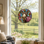 Cute floral donkey stained glass suncatcher window hanging, suitable for home and garden decoration