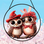 Cute owl couple stained glass suncatcher window hanging, suitable for home and garden decoration
