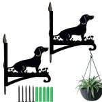Dachshund metal hanging basket bracket mounted on outdoor wall for plant decoration