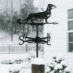 Dachshund metal weather vane with directional arrows and mounting rod, outdoor roof and garden decoration