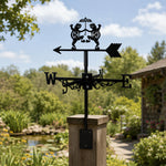 Dancing frogs metal weather vane with directional arrows and mounting rod, outdoor roof and garden decoration