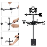 Dancing frogs metal weather vane with directional arrows and mounting rod, outdoor roof and garden decoration