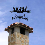 Dancing witches metal weather vane with directional arrows and mounting rod, outdoor roof and garden decoration