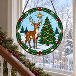 Deer and christmas tree stained glass suncatcher window hanging, suitable for home and garden decoration
