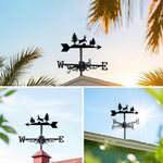 Deer metal weather vane with directional arrows and mounting rod, outdoor roof and garden decoration