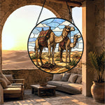 Desert camels stained glass suncatcher window hanging, suitable for home and garden decoration