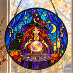 Divination Witch Halloween stained glass suncatcher window hanging, suitable for home and garden decoration