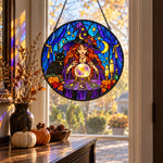 Divination Witch Halloween stained glass suncatcher window hanging, suitable for home and garden decoration