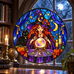 Divination Witch Halloween stained glass suncatcher window hanging, suitable for home and garden decoration