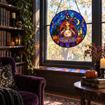 Divination Witch Halloween stained glass suncatcher window hanging, suitable for home and garden decoration