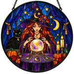 Divination Witch Halloween stained glass suncatcher window hanging, suitable for home and garden decoration