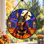 Doberman Pinscher Halloween stained glass suncatcher window hanging, suitable for home and garden decoration