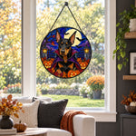 Doberman Pinscher Halloween stained glass suncatcher window hanging, suitable for home and garden decoration