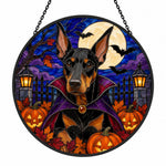 Doberman Pinscher Halloween stained glass suncatcher window hanging, suitable for home and garden decoration
