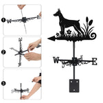Doberman Pinscher metal weather vane with directional arrows and mounting rod, outdoor roof and garden decoration