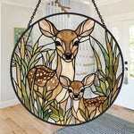 Doe and fawn stained glass suncatcher window hanging, suitable for home and garden decoration