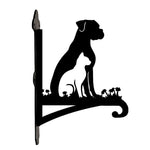 Dog and cat silhouette metal hanging basket bracket mounted on outdoor wall for plant decoration