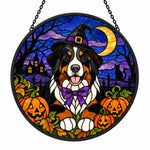 Bernese Mountain Dog Halloween stained glass suncatcher window hanging, suitable for home and garden decoration