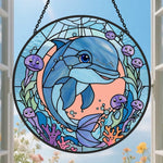 Dolphin and coral reef stained glass suncatcher window hanging, suitable for home and garden decoration