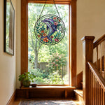 Dolphin with flowers stained glass suncatcher window hanging, suitable for home and garden decoration