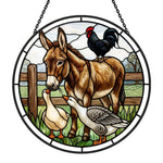 Donkey rooster and geese stained glass suncatcher window hanging, suitable for home and garden decoration